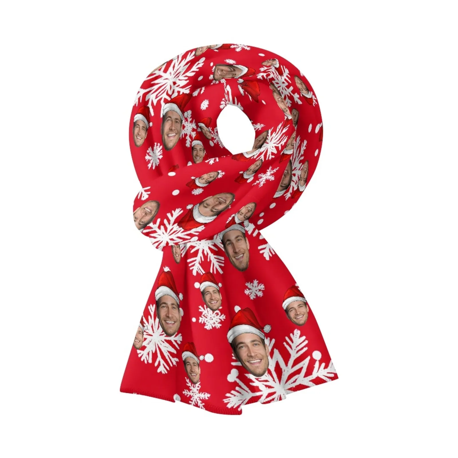 2 Piece Warm Gift Custom Face Christmas Snowflake Fluffy Scarf and Santa Hat Soft&High Elasticity Winter Gift
