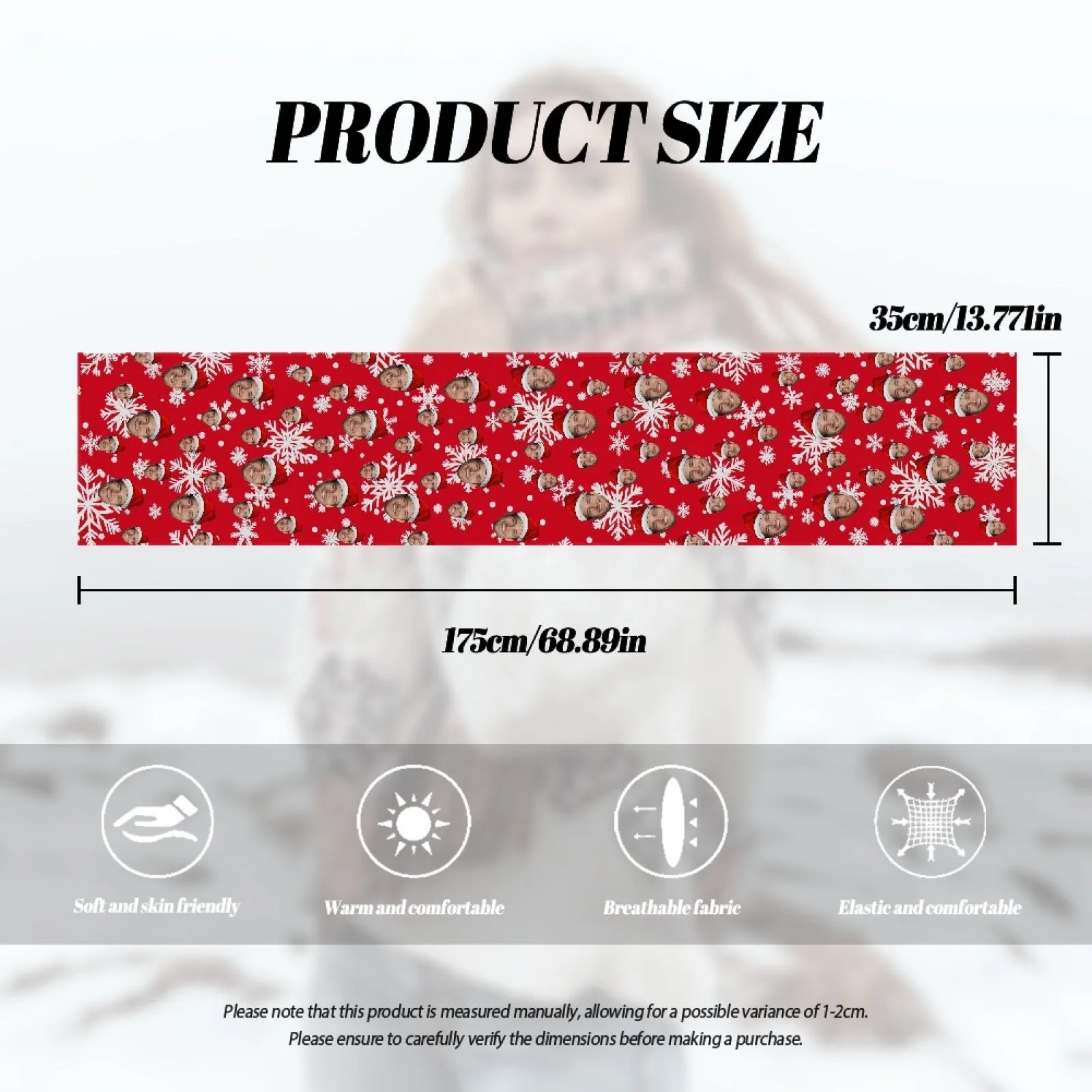 2 Piece Warm Gift Custom Face Christmas Snowflake Fluffy Scarf and Santa Hat Soft&High Elasticity Winter Gift
