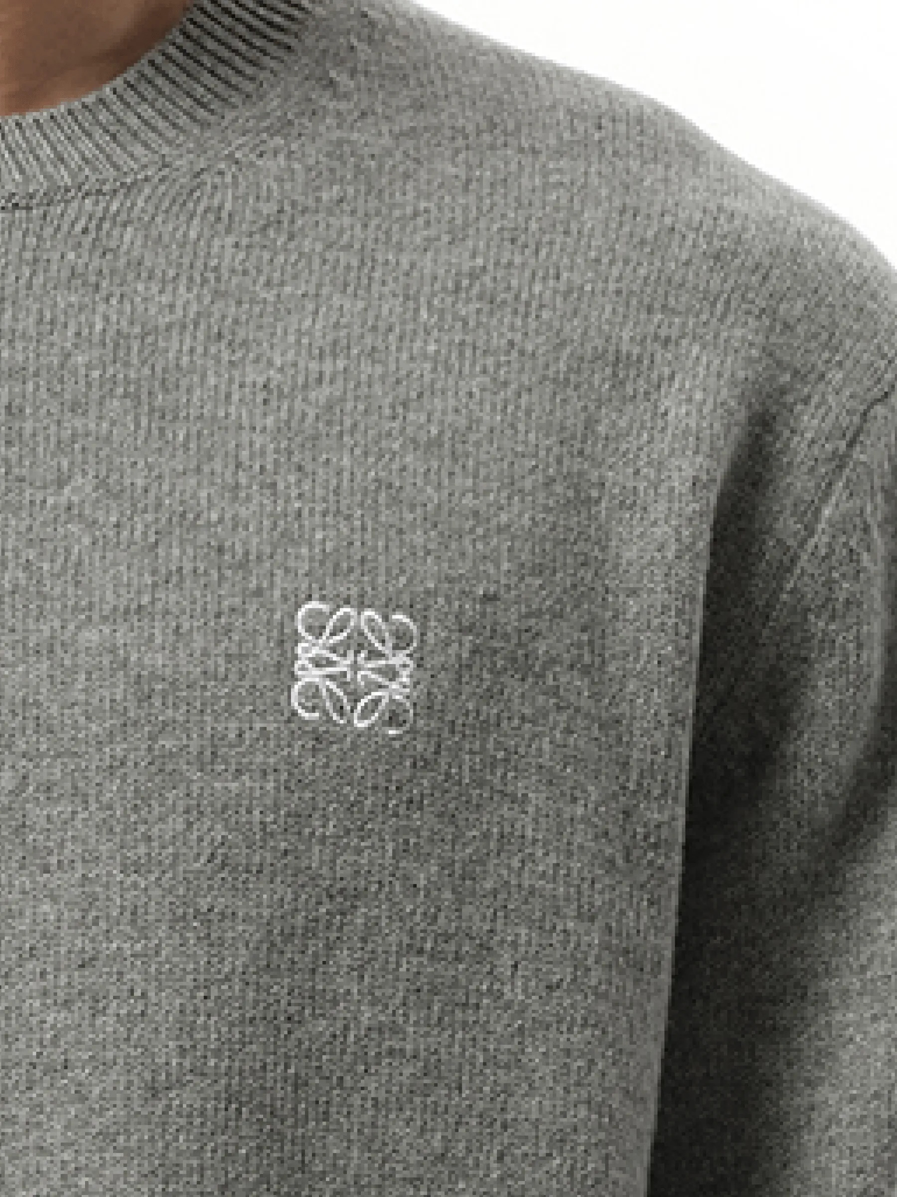 Anagram Embroidered Knit Sweater in Grey Melange
