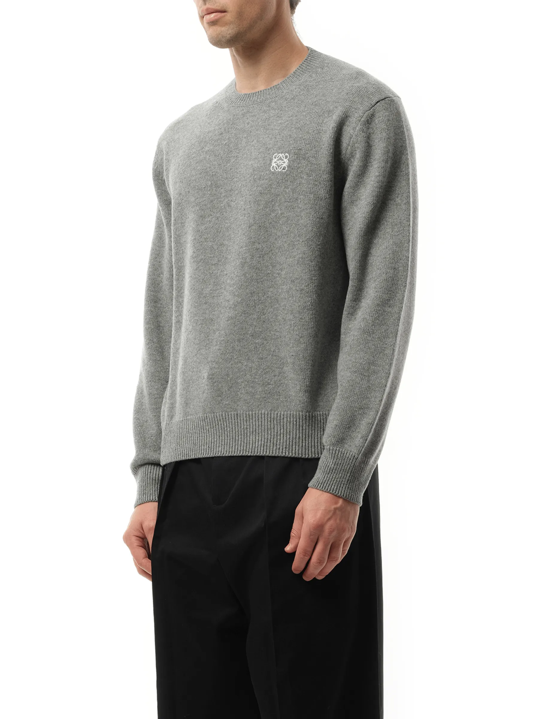 Anagram Embroidered Knit Sweater in Grey Melange