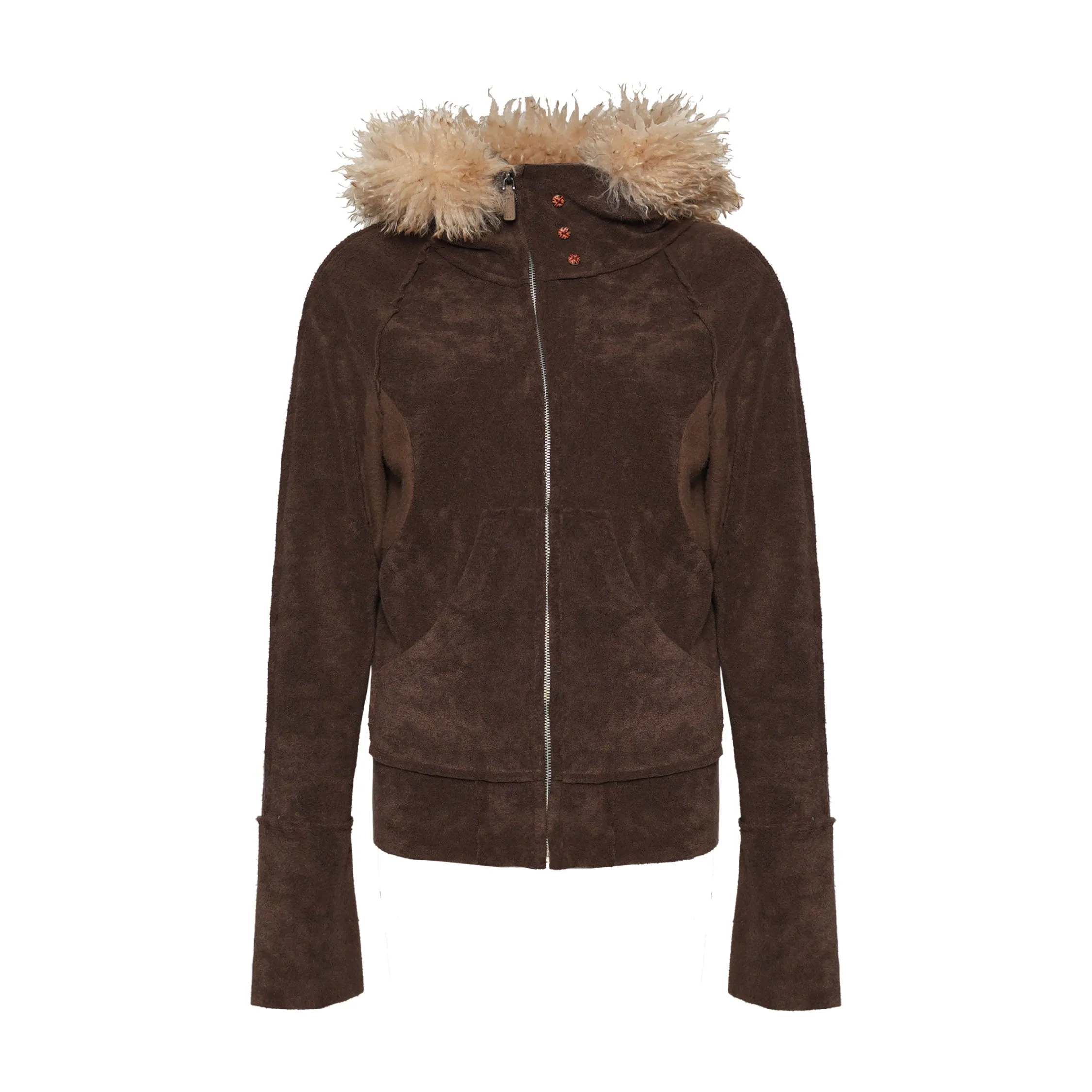 Asymmetric Placket Fur Collar Hooded Jacket