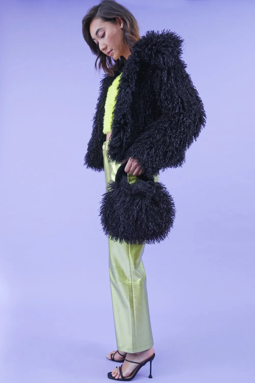 Bamboo Lyocell Knitted Vegan Faux Shearling Jacket | Black