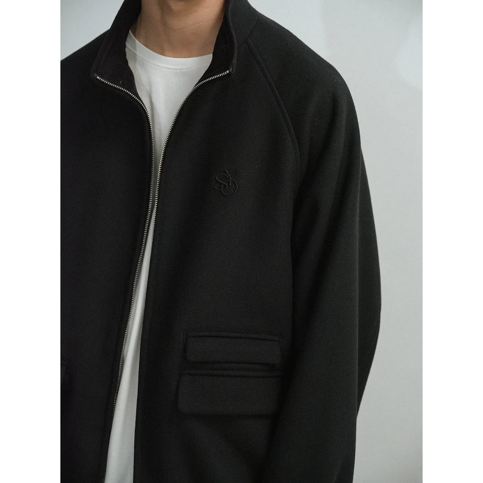 Black Stand Collar Embroidered Jacket