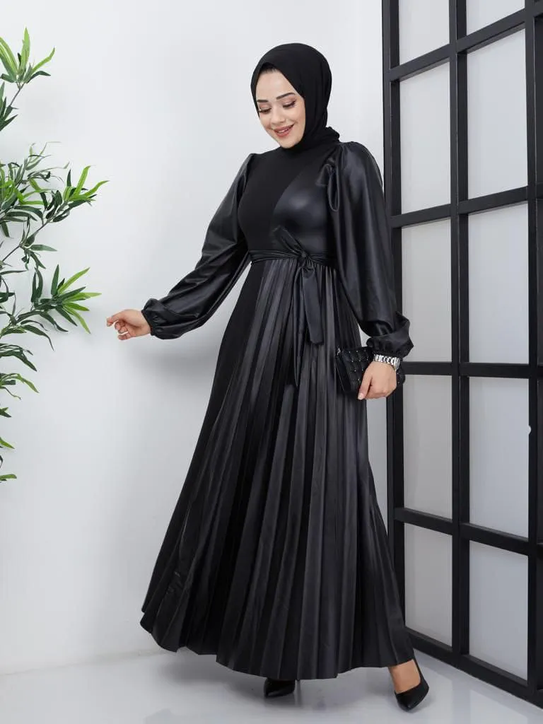 BNG Women Black Dress with Ruffle Leather Detail - Clermont