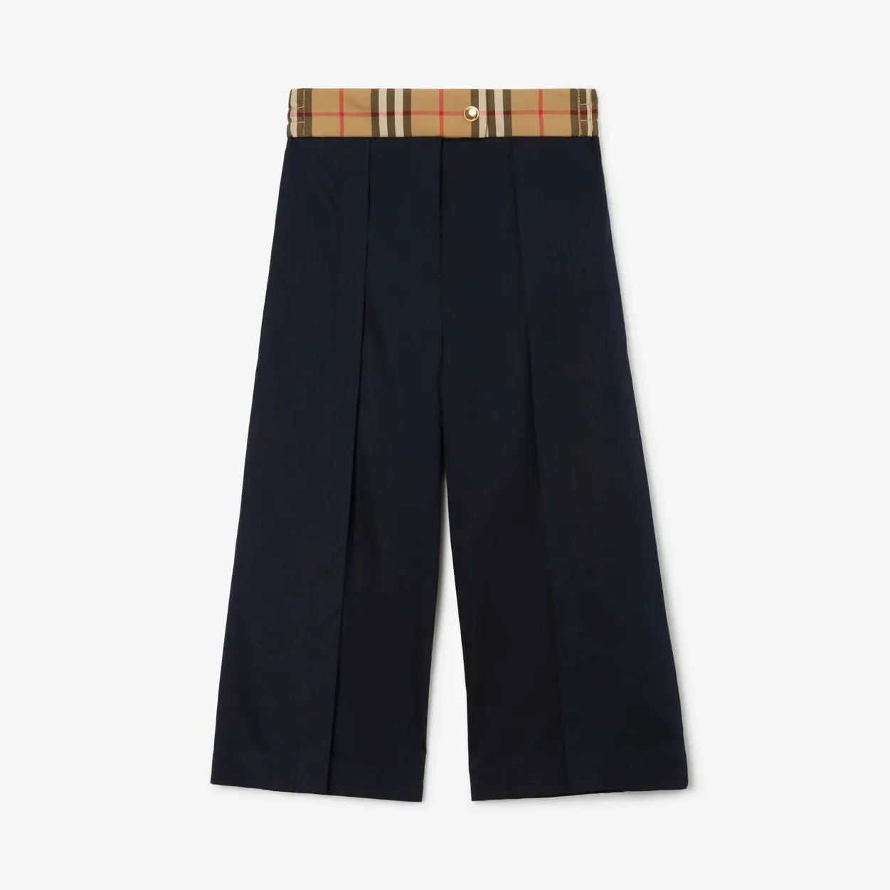 BURBERRY CHECK DETAIL COTTON WIDE-LEG TROUSERS