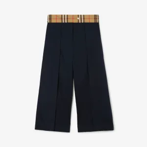 BURBERRY CHECK DETAIL COTTON WIDE-LEG TROUSERS