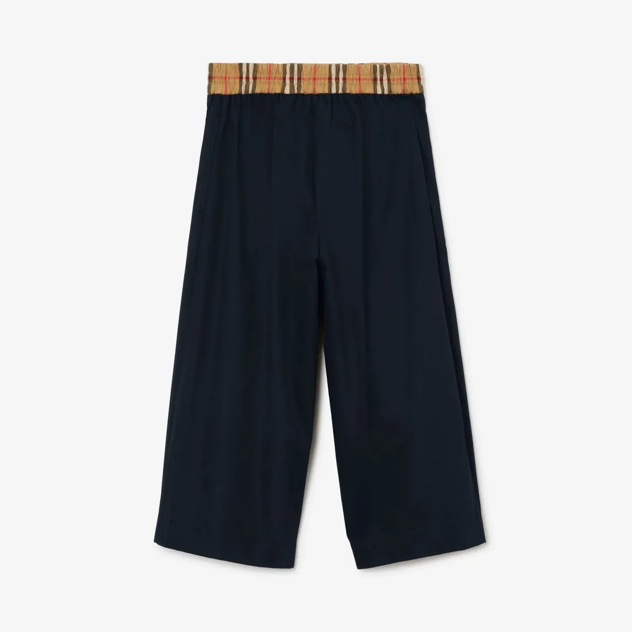 BURBERRY CHECK DETAIL COTTON WIDE-LEG TROUSERS