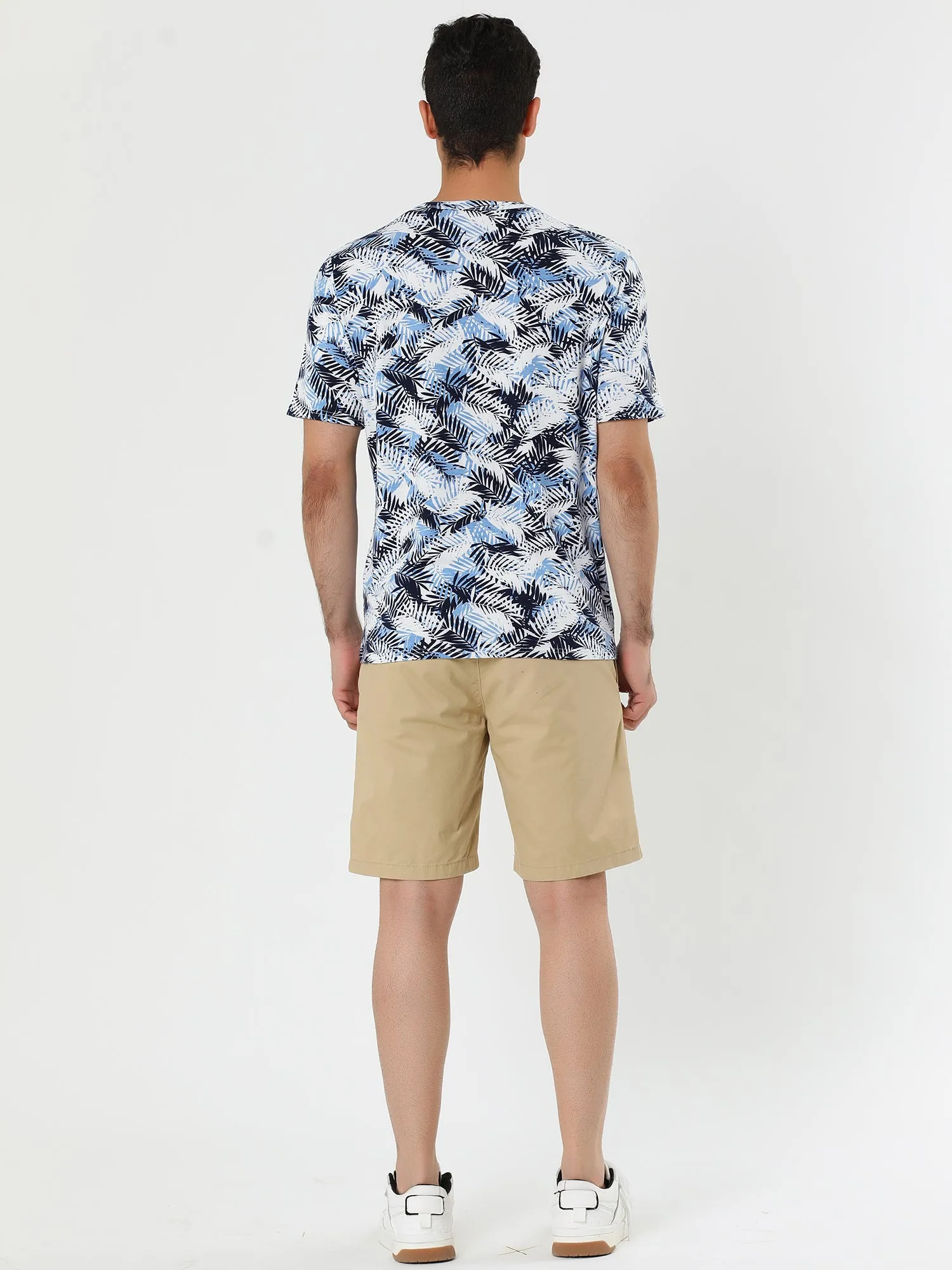 Chic Tropical Print Round Neck Short Sleeve T-shirt