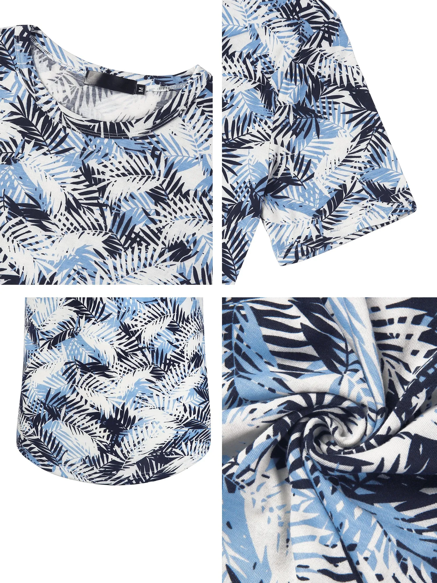 Chic Tropical Print Round Neck Short Sleeve T-shirt