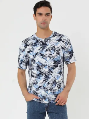 Chic Tropical Print Round Neck Short Sleeve T-shirt