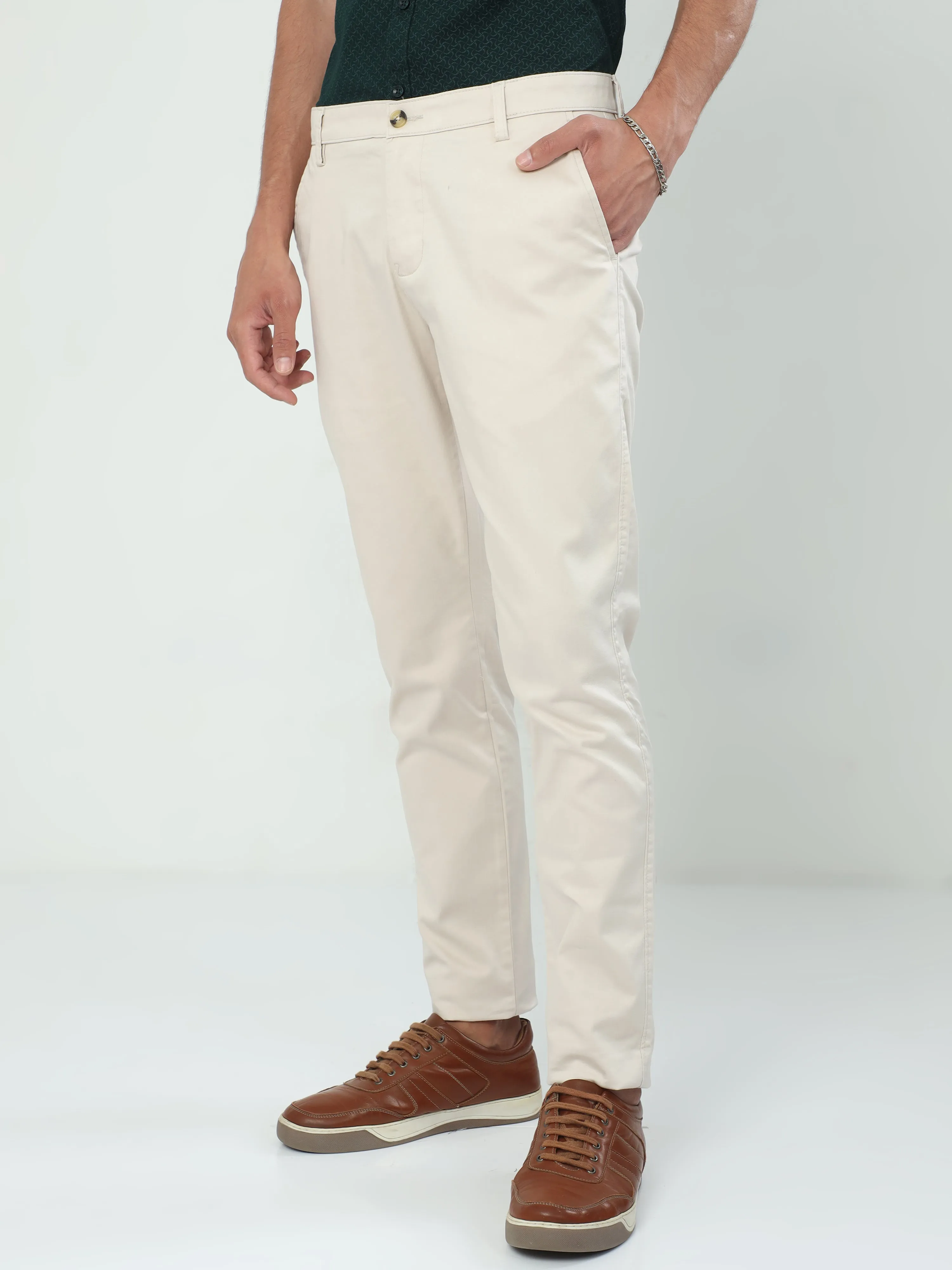 Classic Polo Men's   Moderate Fit Cotton Trousers | CR-TRS-SATIN-CREAM MF LY