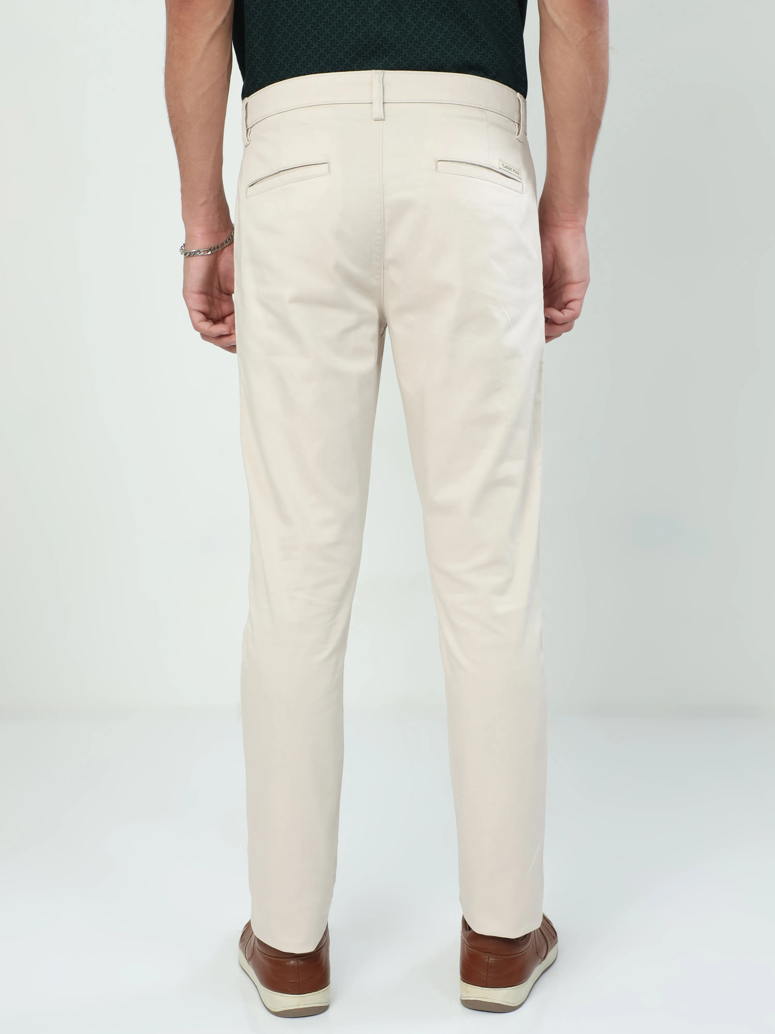 Classic Polo Men's   Moderate Fit Cotton Trousers | CR-TRS-SATIN-CREAM MF LY