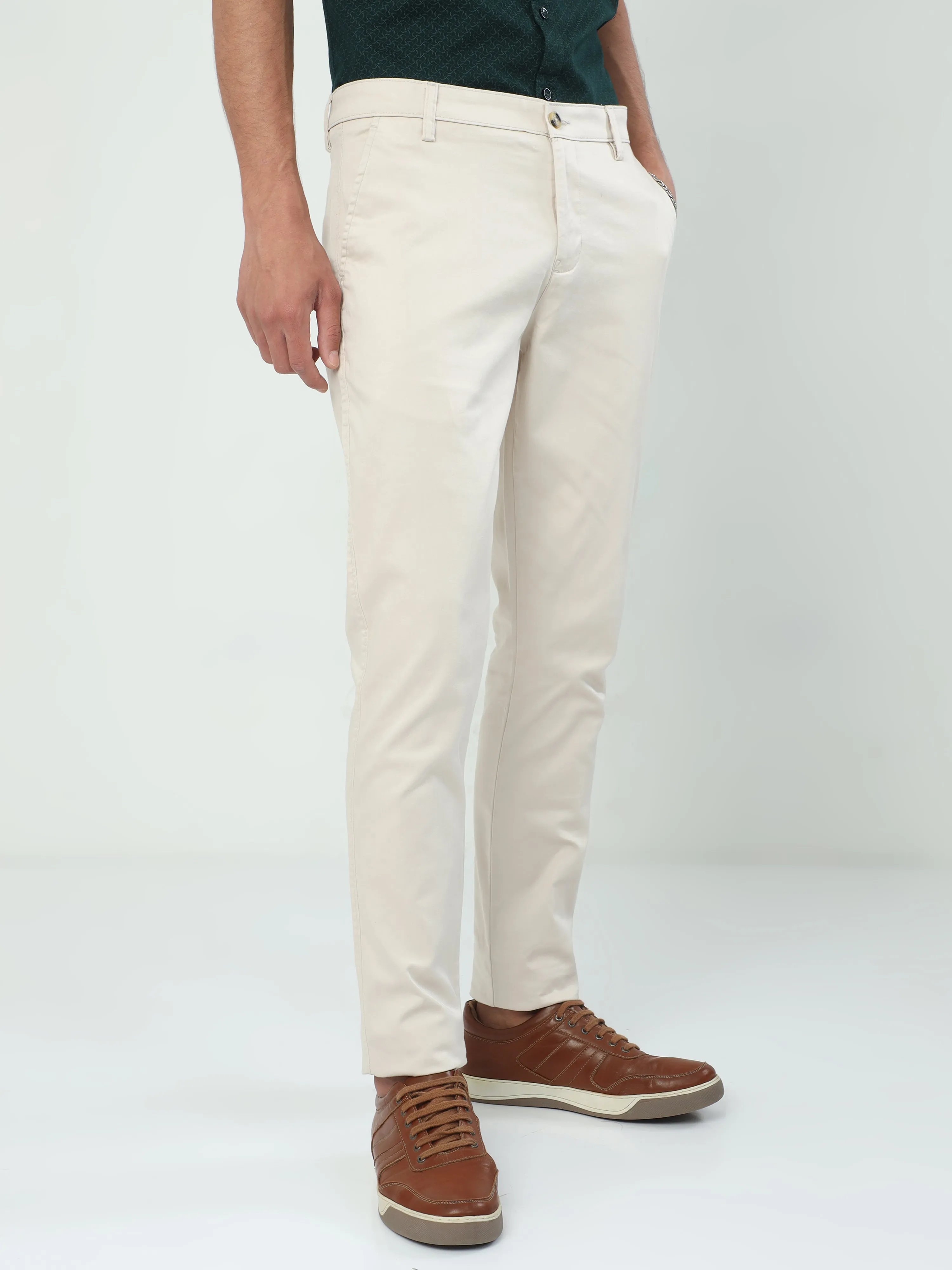 Classic Polo Men's   Moderate Fit Cotton Trousers | CR-TRS-SATIN-CREAM MF LY
