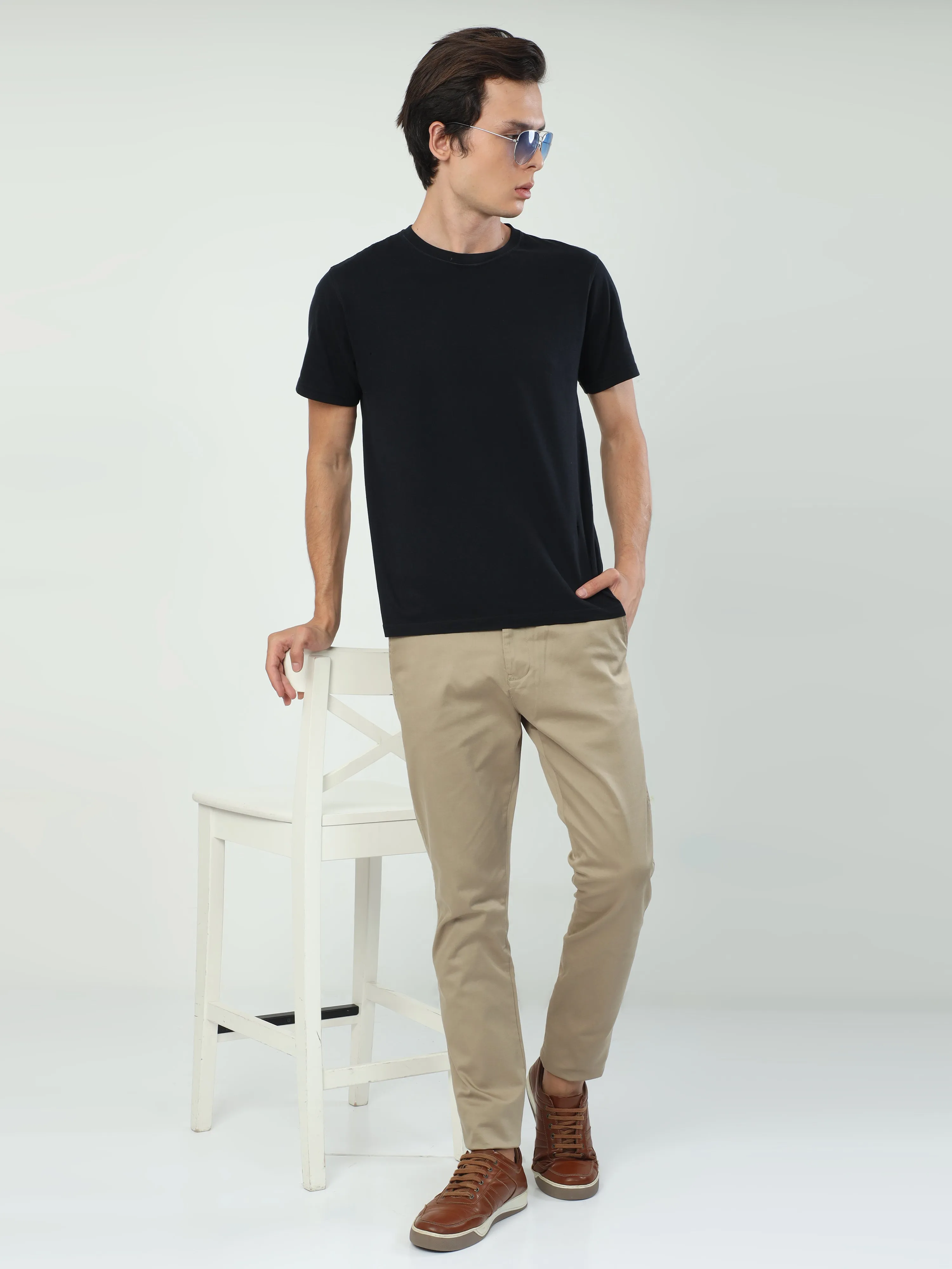 Classic Polo Men's   Moderate Fit Cotton Trousers | CR-TRS-SATIN-KHAKI MF LY