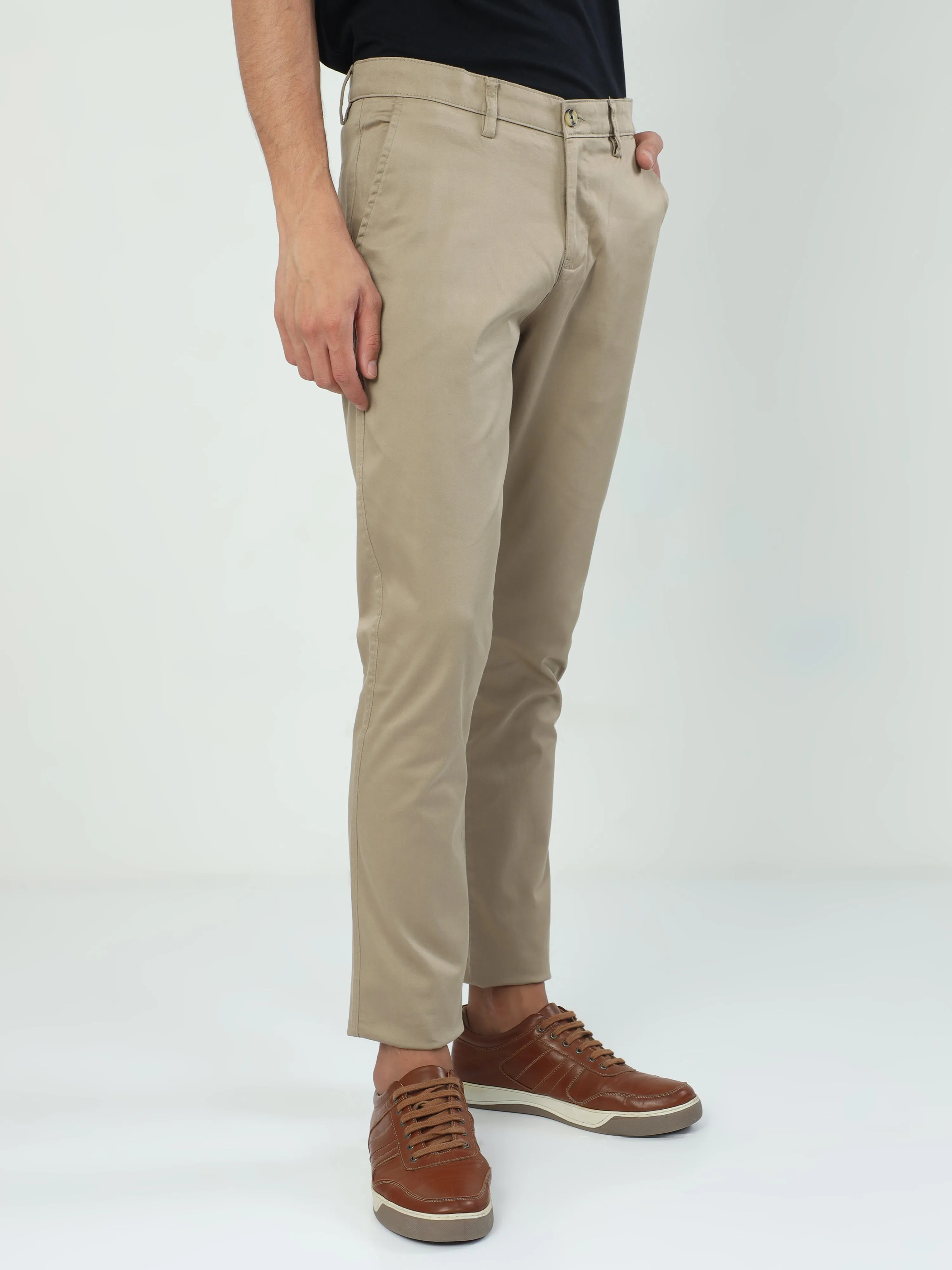 Classic Polo Men's   Moderate Fit Cotton Trousers | CR-TRS-SATIN-KHAKI MF LY