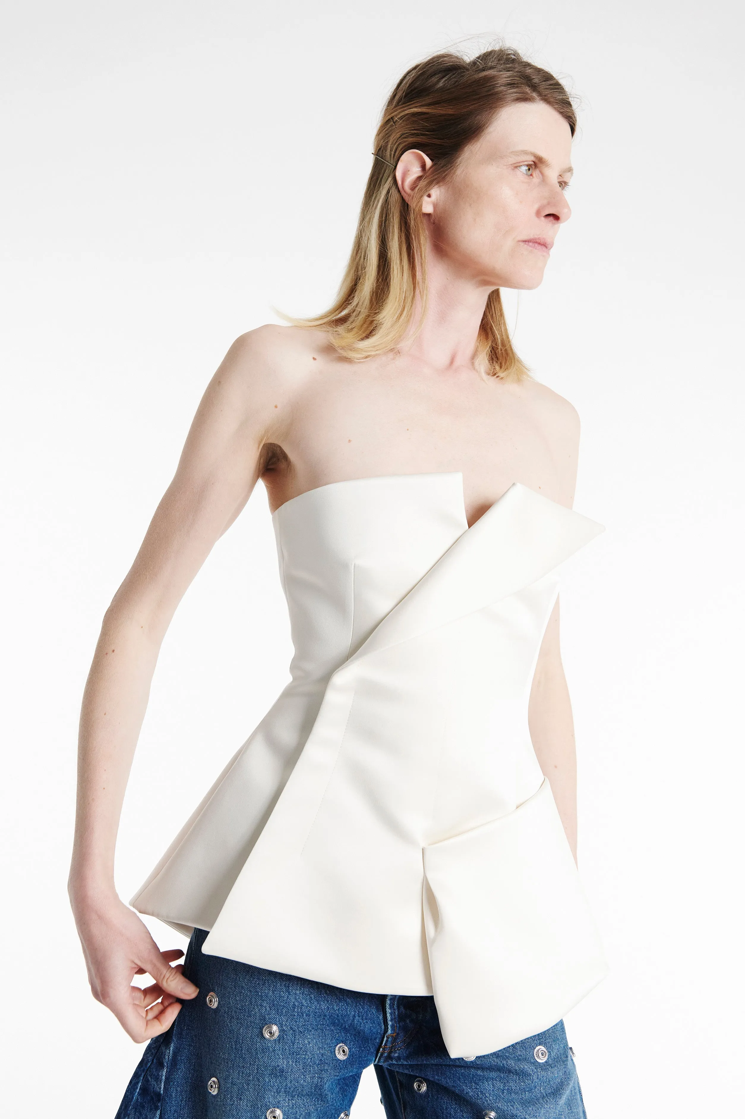 Corseted Tuxedo Top Ivory