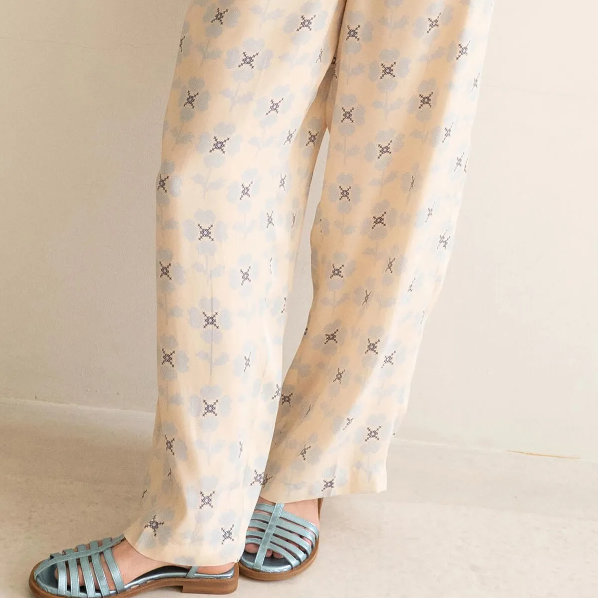 Cross Stitch Flowers Pleated Trousers by The Tiny Big Sister - Last One In Stock - EUR 38 (UK 10)