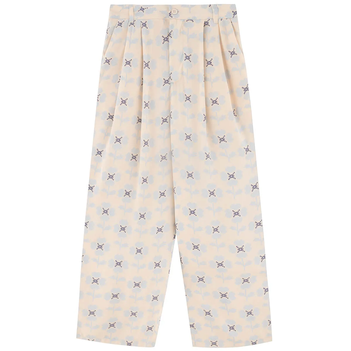 Cross Stitch Flowers Pleated Trousers by The Tiny Big Sister - Last One In Stock - EUR 38 (UK 10)