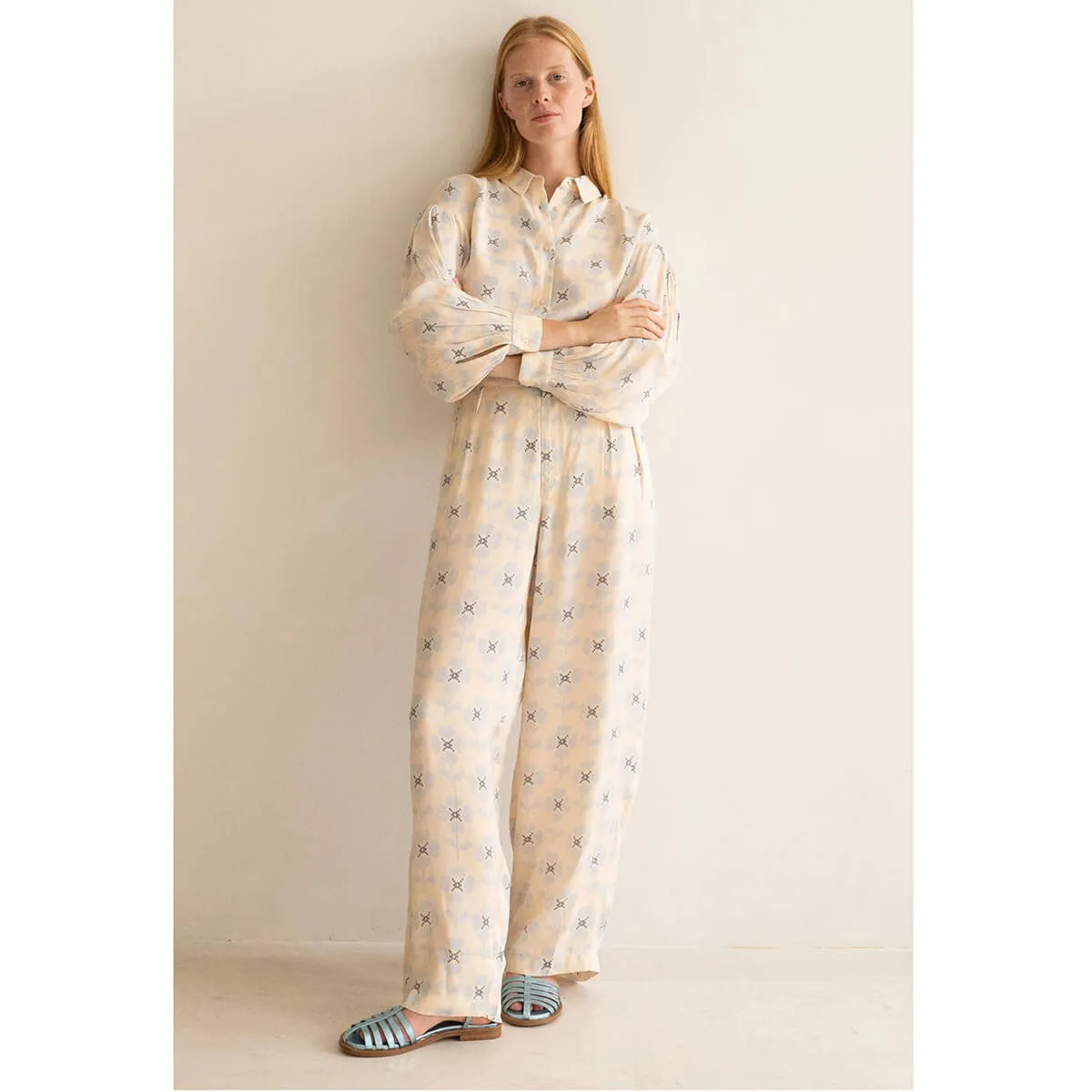 Cross Stitch Flowers Pleated Trousers by The Tiny Big Sister - Last One In Stock - EUR 38 (UK 10)