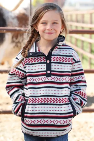 Cruel Denim Girls's Southwestern Polar Fleece Pullover - Light Blue