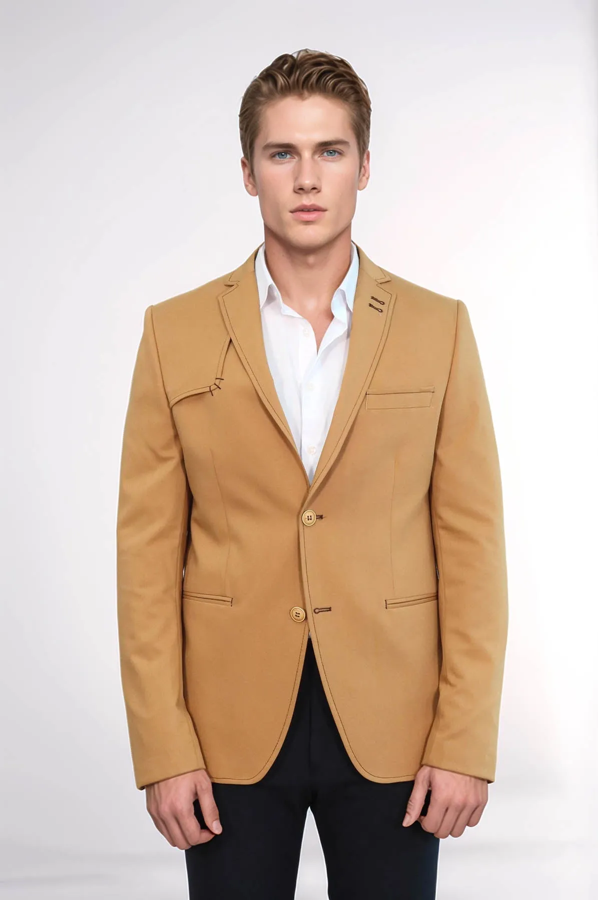 Double Buttons Shoulder Piece Mono Lapel Yellow Jacket-Wessi