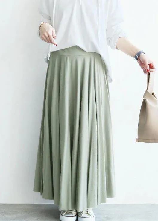 Elegant Light Green Wrinkled Exra Large Hem Cotton Skirt Spring LY2137