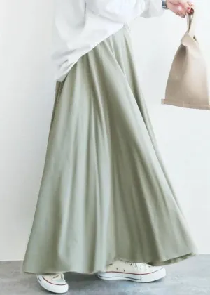 Elegant Light Green Wrinkled Exra Large Hem Cotton Skirt Spring LY2137