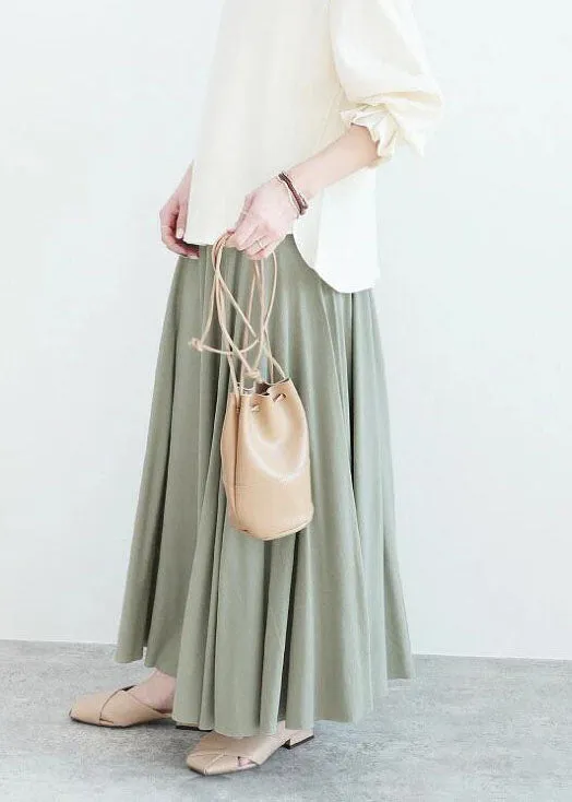 Elegant Light Green Wrinkled Exra Large Hem Cotton Skirt Spring LY2137