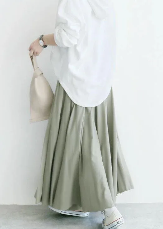 Elegant Light Green Wrinkled Exra Large Hem Cotton Skirt Spring LY2137