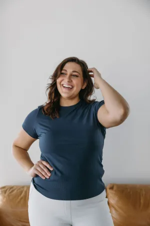 ESSENTIAL SHORT SLEEVE RIBBED CREW NECK TEE IN STARRY