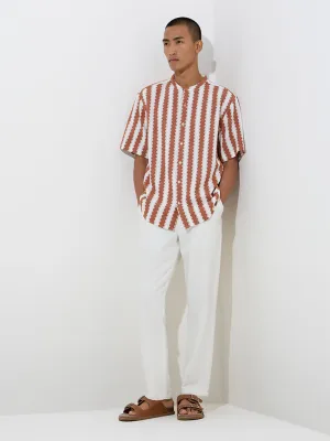 ETA Burnt Rust Knit-Textured Relaxed-Fit Cotton Shirt