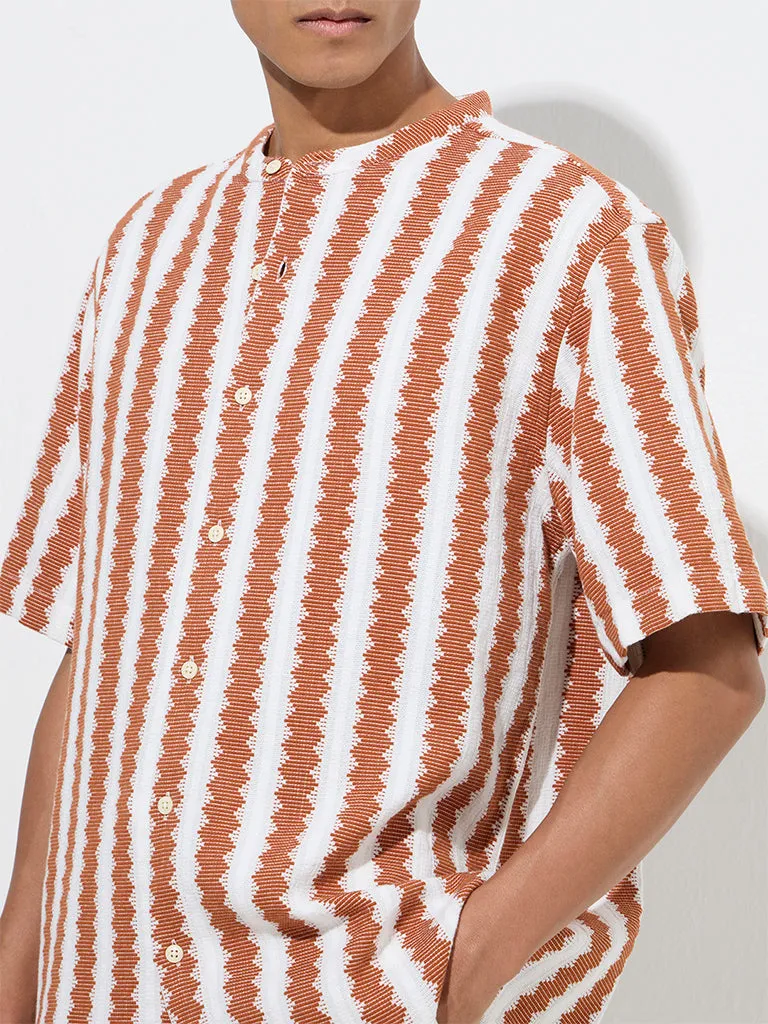 ETA Burnt Rust Knit-Textured Relaxed-Fit Cotton Shirt
