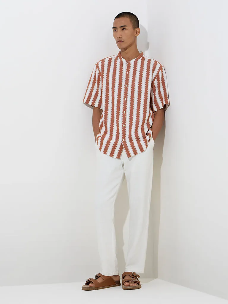 ETA Burnt Rust Knit-Textured Relaxed-Fit Cotton Shirt