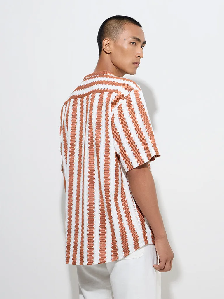 ETA Burnt Rust Knit-Textured Relaxed-Fit Cotton Shirt