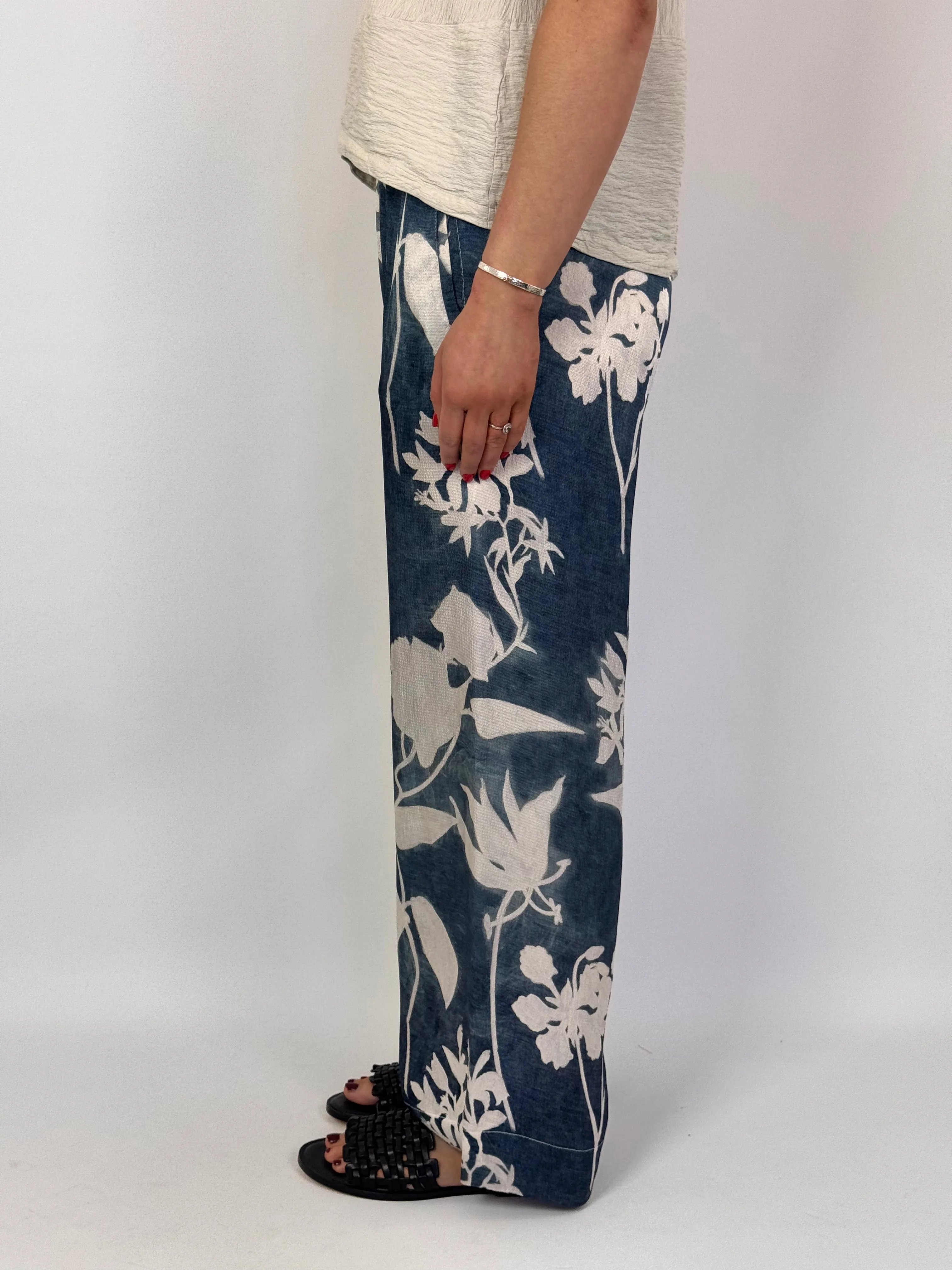 European Culture 06C0 Trousers Blue Print