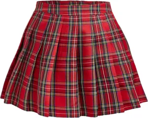 Floerns Women's Plus Size Plaid Print High Waist Pleated Hem Skater Skirt