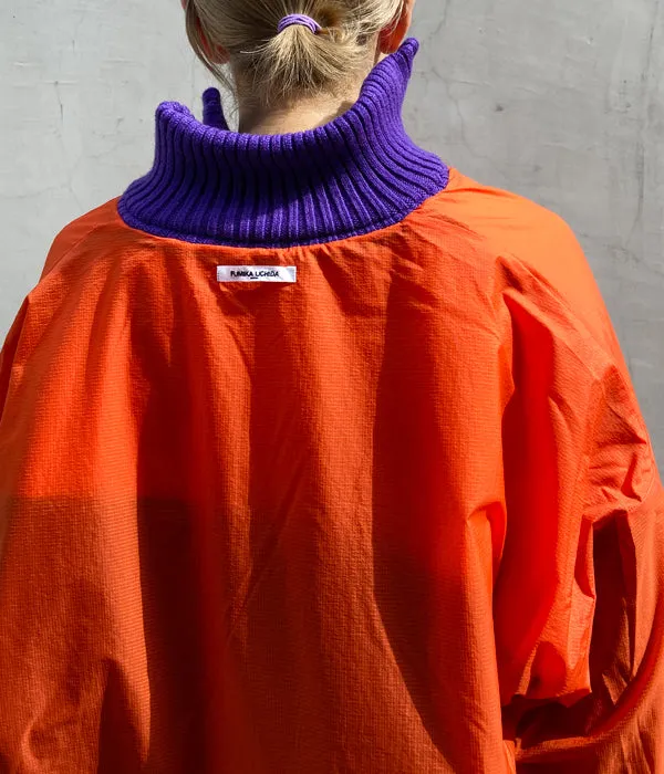 FUMIKA_UCHIDA/JACQUARD KNITTED OVERSIZED REVERSIBLE HALF ZIP JUMPER(COLOR BLOCK/ORANGE)