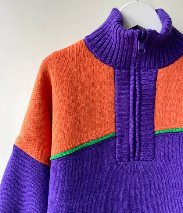 FUMIKA_UCHIDA/JACQUARD KNITTED OVERSIZED REVERSIBLE HALF ZIP JUMPER(COLOR BLOCK/ORANGE)