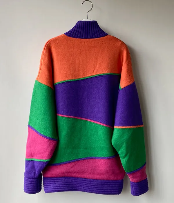 FUMIKA_UCHIDA/JACQUARD KNITTED OVERSIZED REVERSIBLE HALF ZIP JUMPER(COLOR BLOCK/ORANGE)