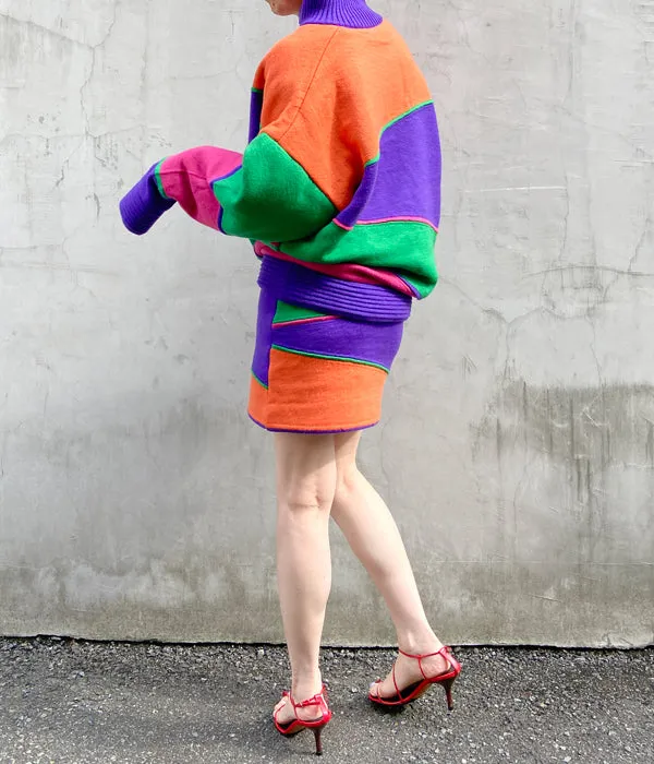 FUMIKA_UCHIDA/JACQUARD KNITTED OVERSIZED REVERSIBLE HALF ZIP JUMPER(COLOR BLOCK/ORANGE)