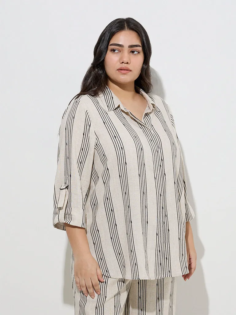 Gia Off-White Stripe Printed Shirt