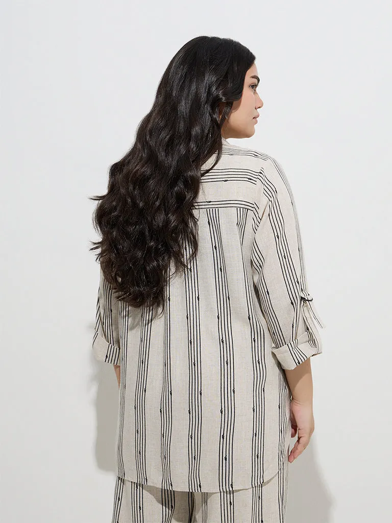 Gia Off-White Stripe Printed Shirt