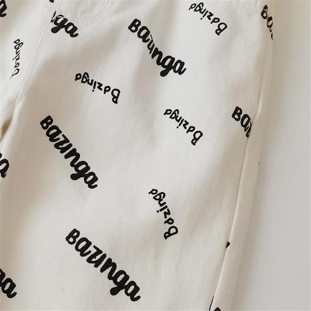 Girls Pocket Letter Printed Casual Trousers Cheap Childrens Clothes Wholesale