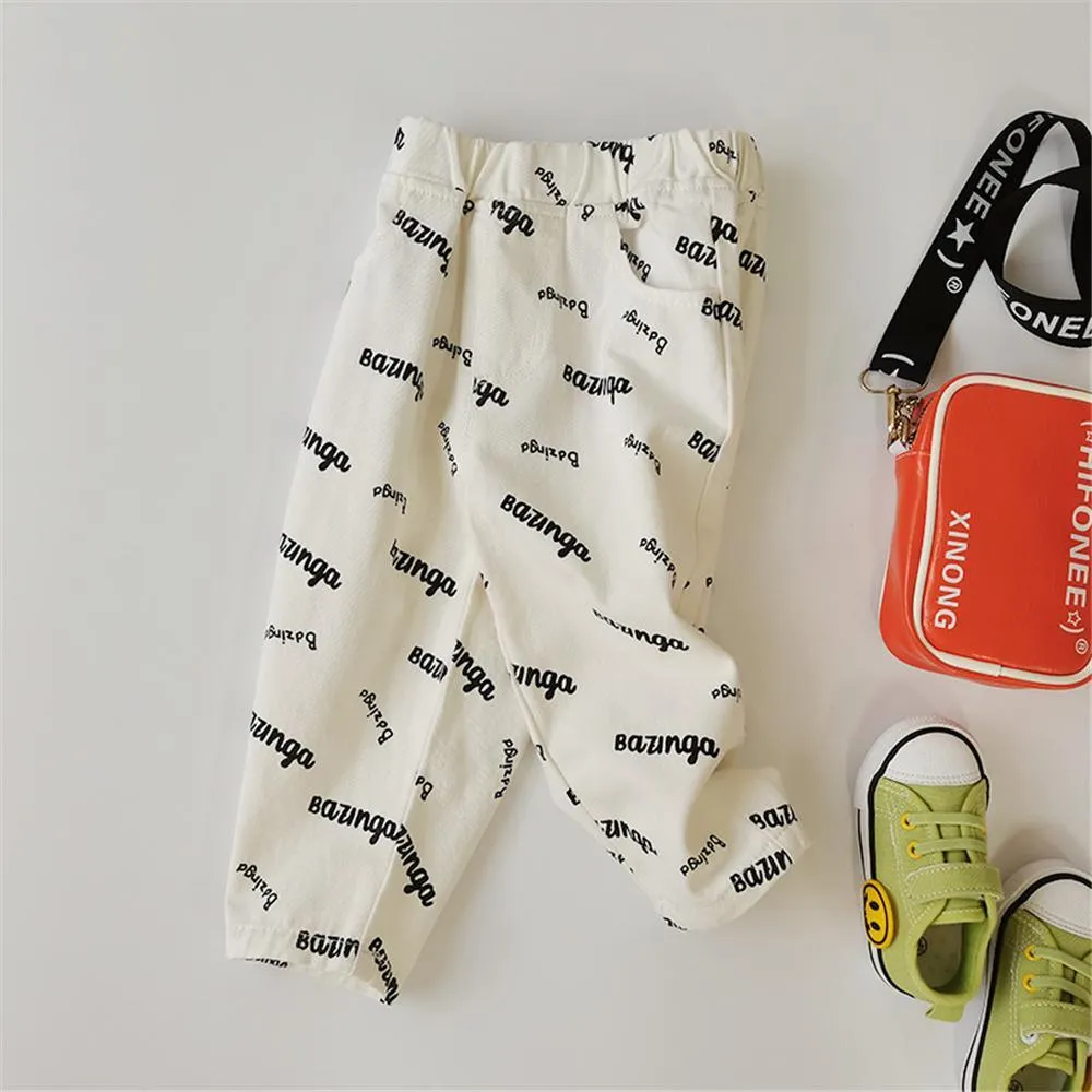 Girls Pocket Letter Printed Casual Trousers Cheap Childrens Clothes Wholesale