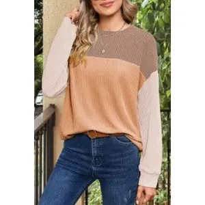 Harmonize With Me Khaki Color Block Top