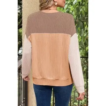 Harmonize With Me Khaki Color Block Top