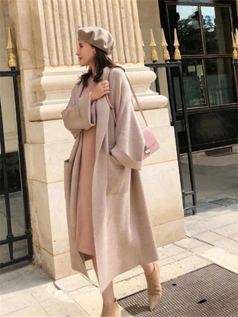 Loose Knitted Collared Long Cardigan Sweaters