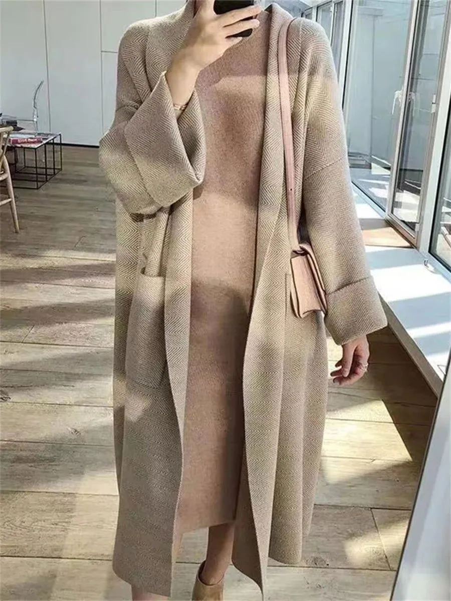 Loose Knitted Collared Long Cardigan Sweaters