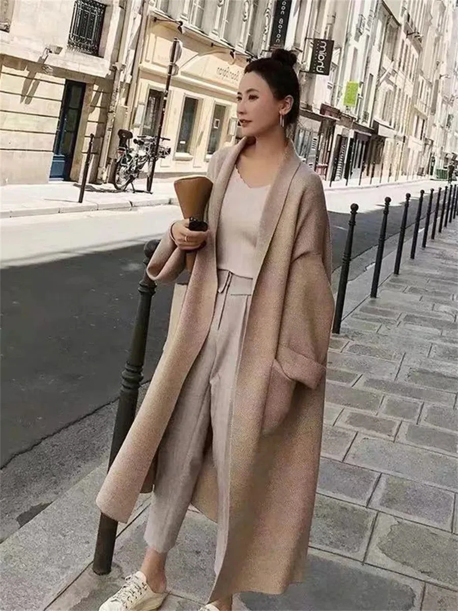 Loose Knitted Collared Long Cardigan Sweaters