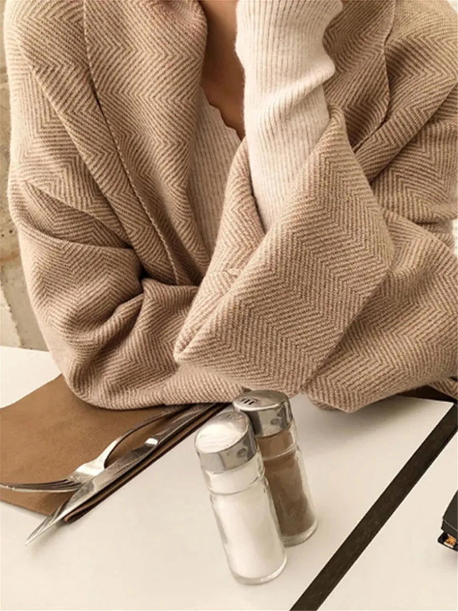 Loose Knitted Collared Long Cardigan Sweaters